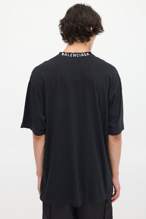 Balenciaga Black Logo Neck Distressed T-Shirt