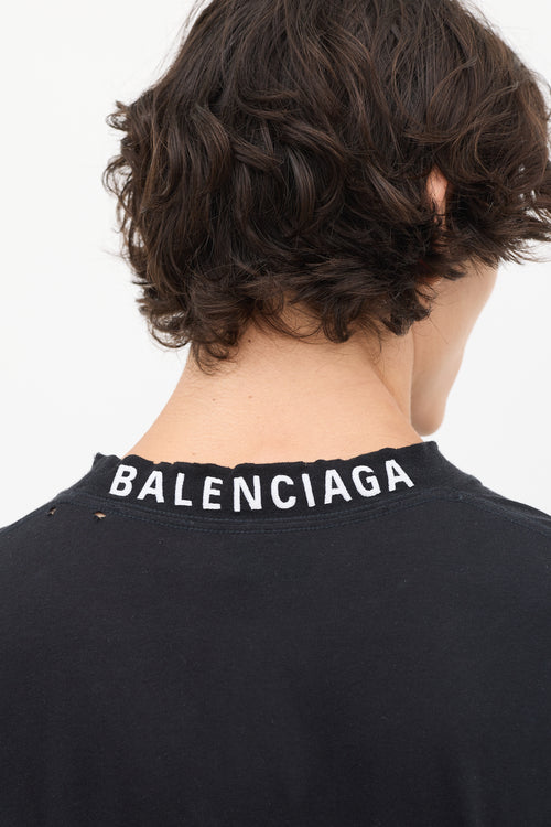 Balenciaga Black Logo Neck Distressed T-Shirt