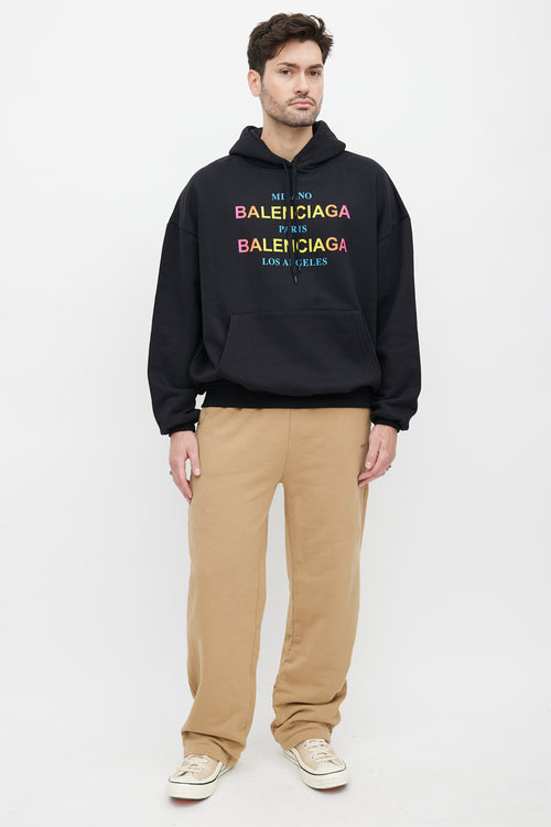 Balenciaga Black 
Multicolour City Logo Hoodie