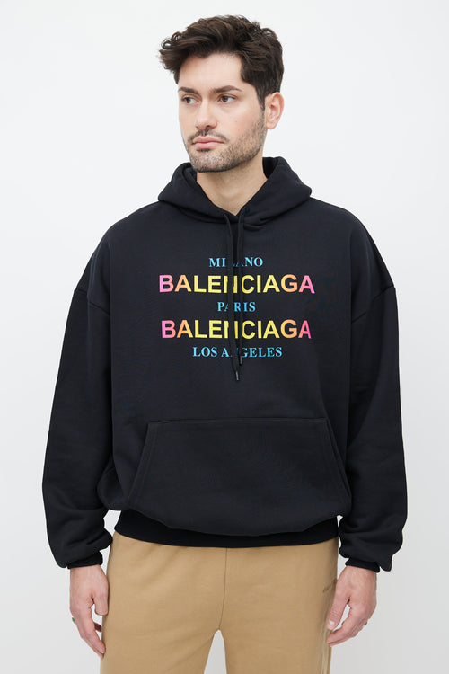 Balenciaga Black 
Multicolour City Logo Hoodie