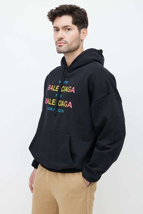 Balenciaga Black 
Multicolour City Logo Hoodie