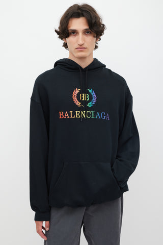 Balenciaga Black 
Multicolour Embroidered Logo Hoodie