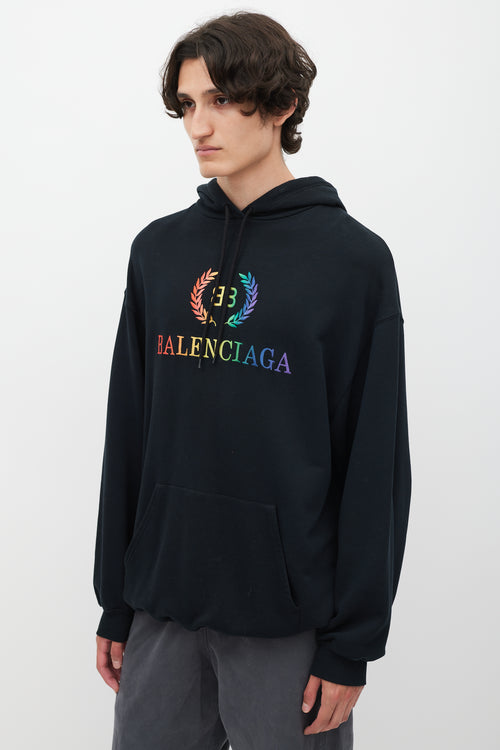 Balenciaga Black 
Multicolour Embroidered Logo Hoodie