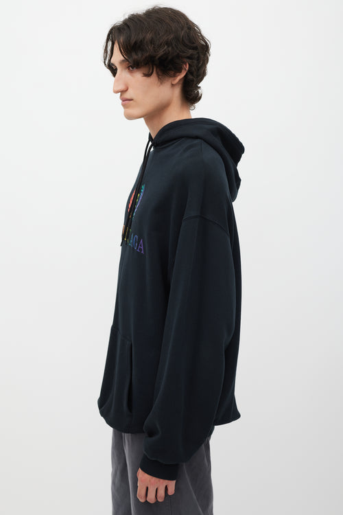 Balenciaga Black 
Multicolour Embroidered Logo Hoodie