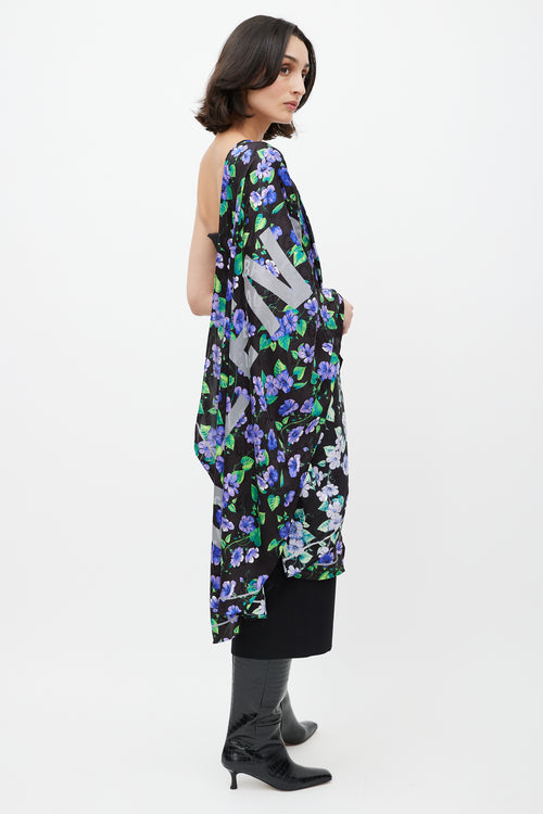 Balenciaga Black 
Multicolour Floral Silk Scarf