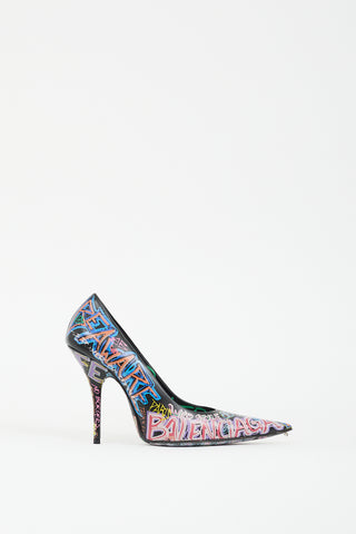 Balenciaga Black 
Multicolour Graffiti Pointed Toe Pump