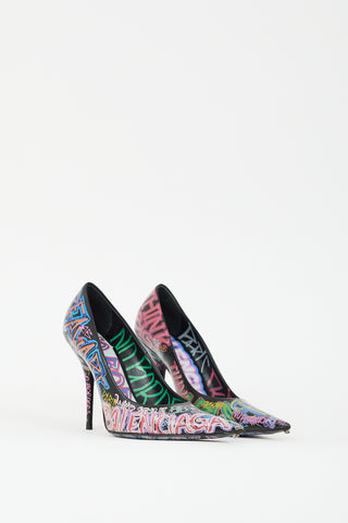 Balenciaga Black 
Multicolour Graffiti Pointed Toe Pump