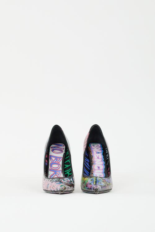 Balenciaga Black 
Multicolour Graffiti Pointed Toe Pump