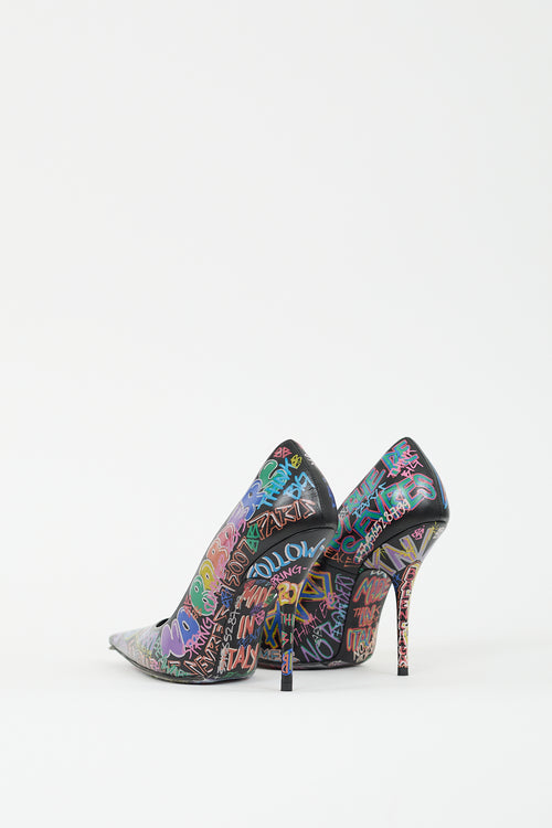 Balenciaga Black 
Multicolour Graffiti Pointed Toe Pump