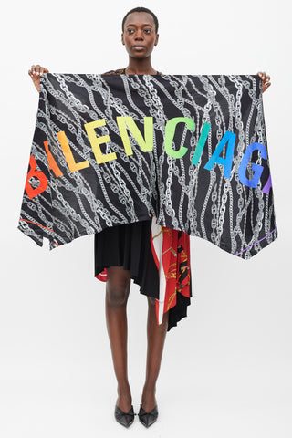 Balenciaga Black 
Multicolour Logo Chain Printed Scarf