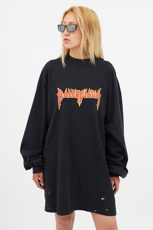 Balenciaga Black 
Multicolour Logo Distressed Top