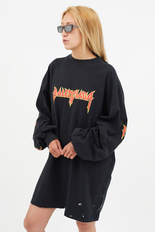 Balenciaga Black 
Multicolour Logo Distressed Top