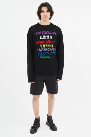 Balenciaga Black 
Multicolour Logo Knit Sweater