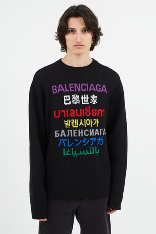 Balenciaga Black 
Multicolour Logo Knit Sweater