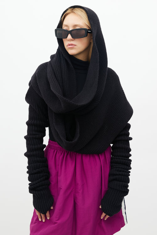 Balenciaga Black Ribbed Knit Shrug Scarf