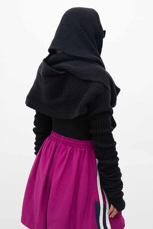 Balenciaga Black Ribbed Knit Shrug Scarf