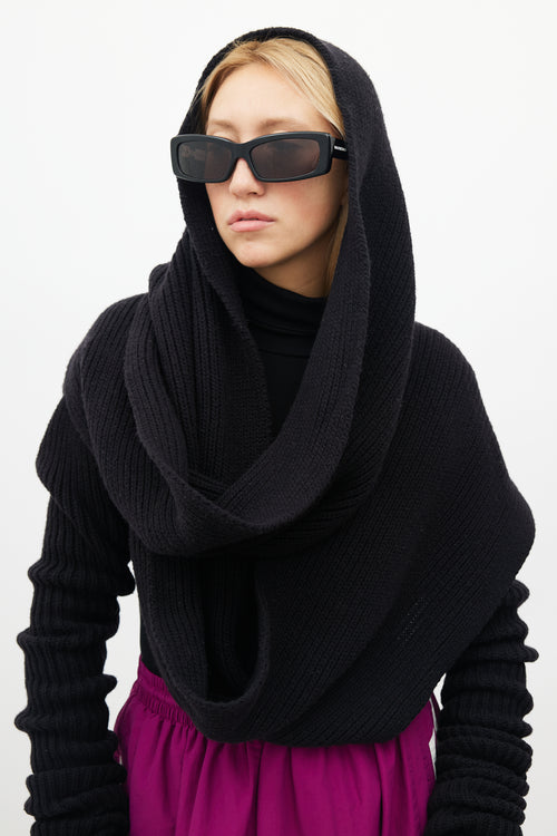 Balenciaga Black Ribbed Knit Shrug Scarf