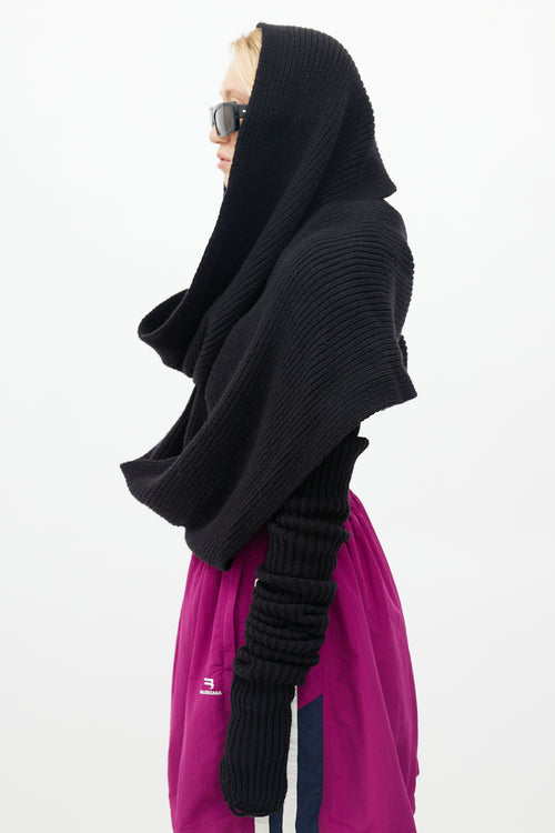 Balenciaga Black Ribbed Knit Shrug Scarf