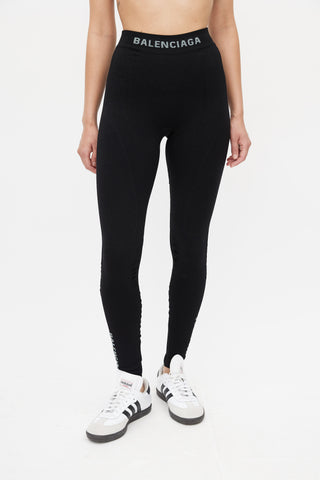 Balenciaga Black Ribbed Logo Legging