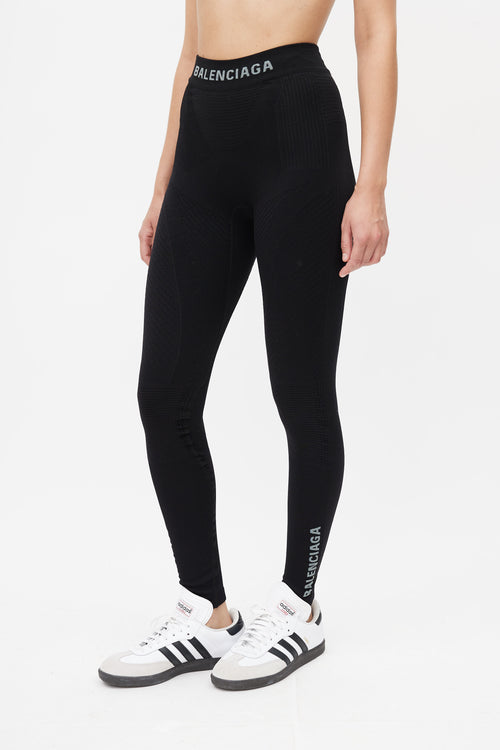 Balenciaga Black Ribbed Logo Legging