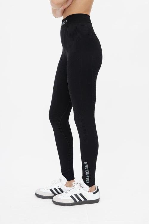 Balenciaga Black Ribbed Logo Legging