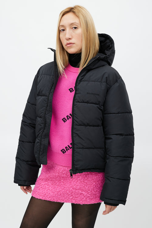 Balenciaga Black Ripstop Hooded Puffer Jacket