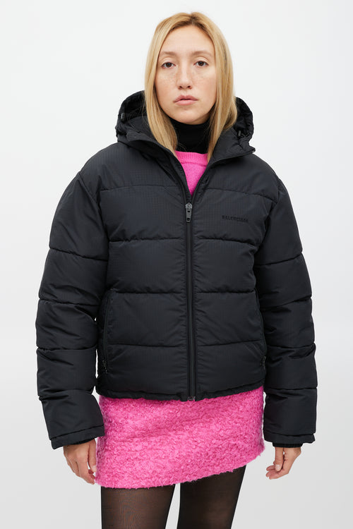 Balenciaga Black Ripstop Hooded Puffer Jacket