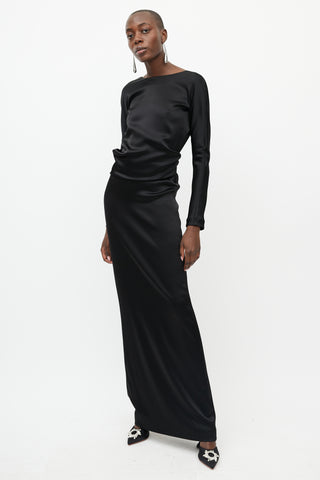 Balenciaga Black Satin Backless Bow Dress