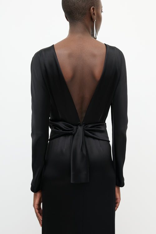 Balenciaga Black Satin Backless Bow Dress