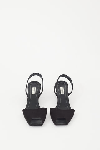 Balenciaga Black Satin Slingback Peep Toe Sandal