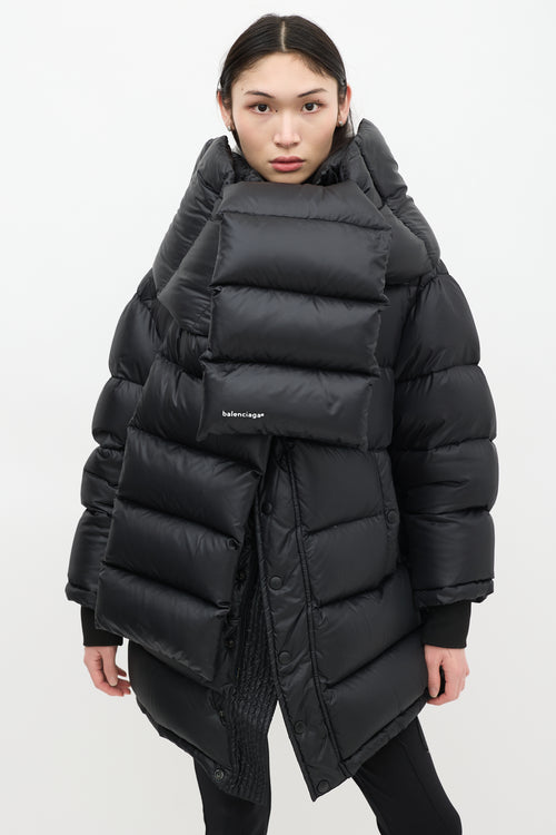 Balenciaga Black Quilted Logo Puffer Coat