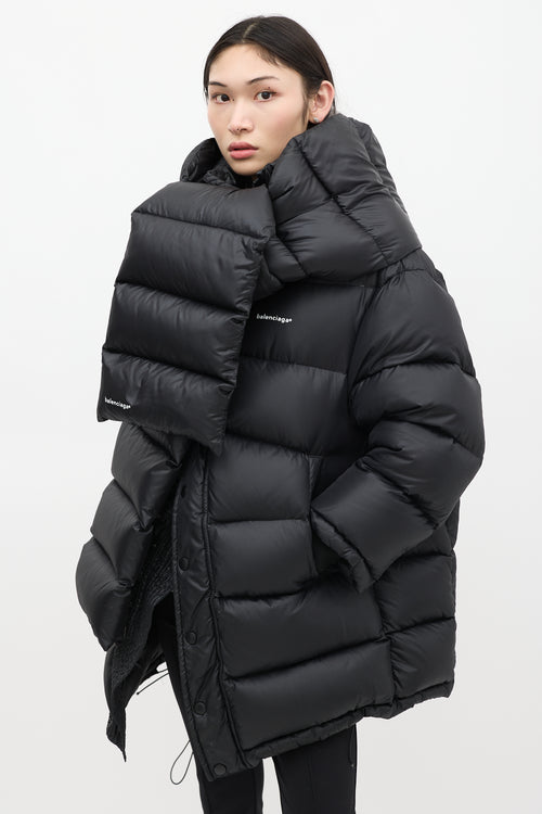 Balenciaga Black Quilted Logo Puffer Coat