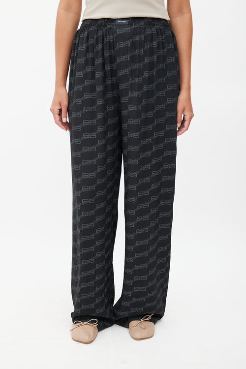 Balenciaga Black Silk Monogram BB Lounge Pant