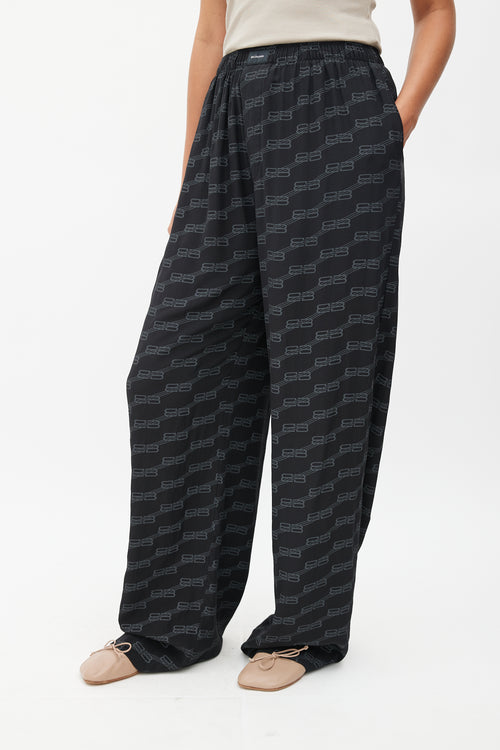 Balenciaga Black Silk Monogram BB Lounge Pant