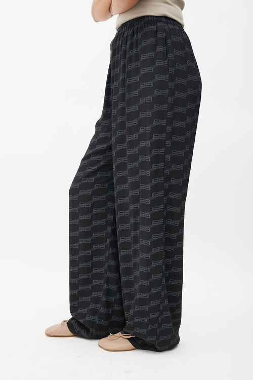 Balenciaga Black Silk Monogram BB Lounge Pant