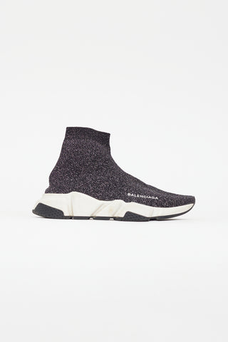 Balenciaga Black 
Silver Metallic Knit Speed Sneaker