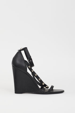 Balenciaga Black 
Silver Studded Leather Wedge Heel