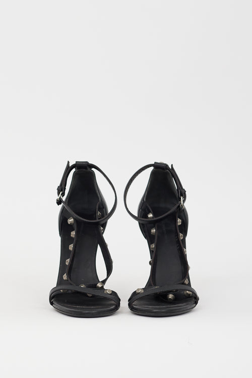 Balenciaga Black 
Silver Studded Leather Wedge Heel