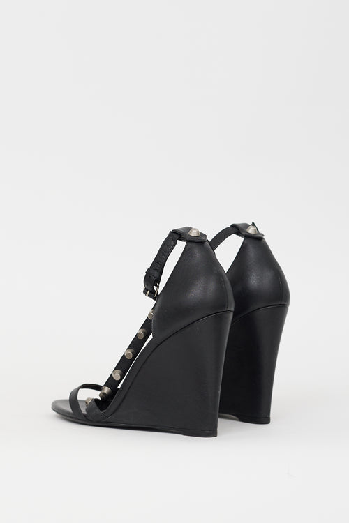 Balenciaga Black 
Silver Studded Leather Wedge Heel