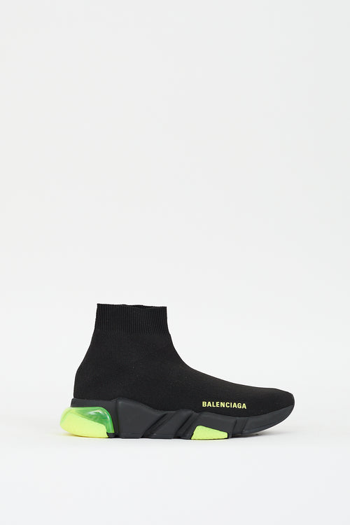 Balenciaga Black 
Neon Yellow Speed Knit Sneaker