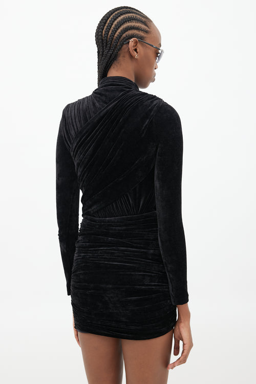 Balenciaga Black Velvet Gathered Mini Dress