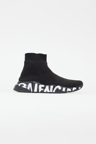 Balenciaga Black 
White Knit Logo Speed Sneaker