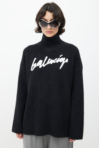 Balenciaga Black 
White Knit Logo Sweater