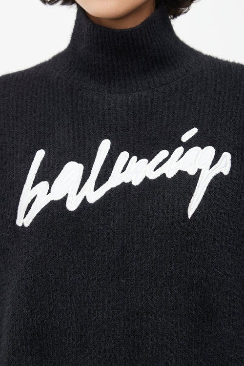 Balenciaga Black 
White Knit Logo Sweater