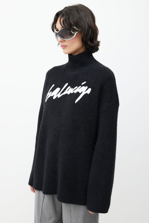 Balenciaga Black 
White Knit Logo Sweater