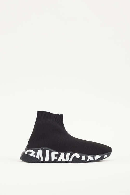 Balenciaga Black 
White Logo Speed Knit Sneaker