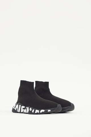 Balenciaga Black 
White Logo Speed Knit Sneaker