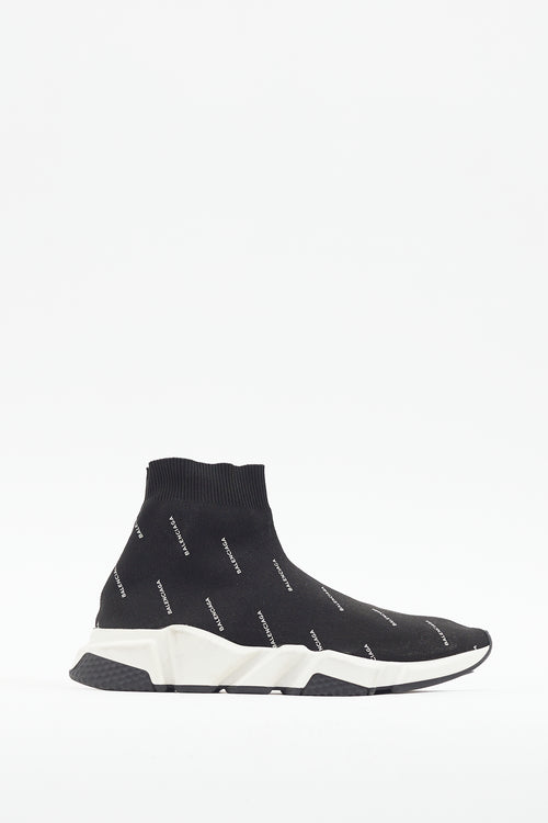 Balenciaga Black 
White Logo Speed Knit Sneaker