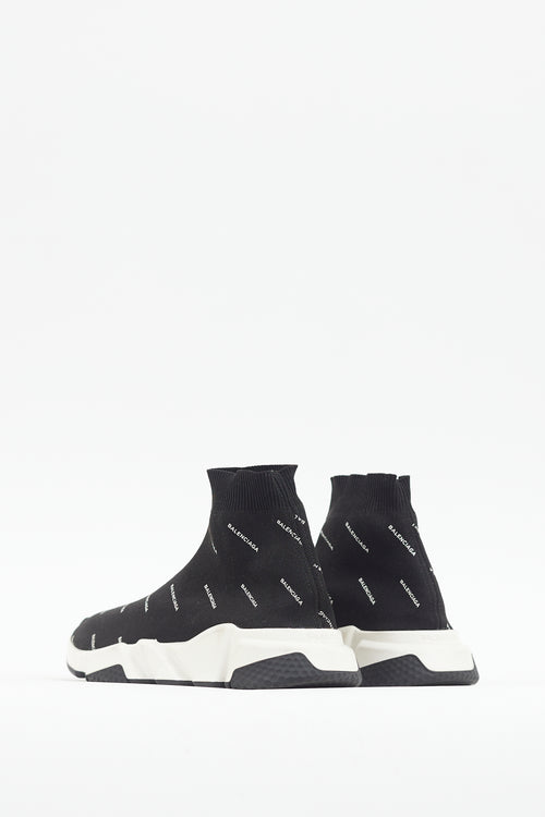 Balenciaga Black 
White Logo Speed Knit Sneaker