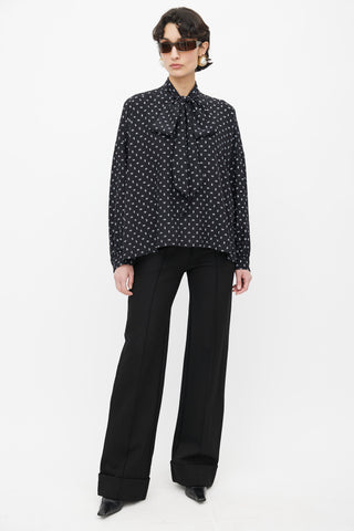 Balenciaga Black 
White Monogram Silk Shirt